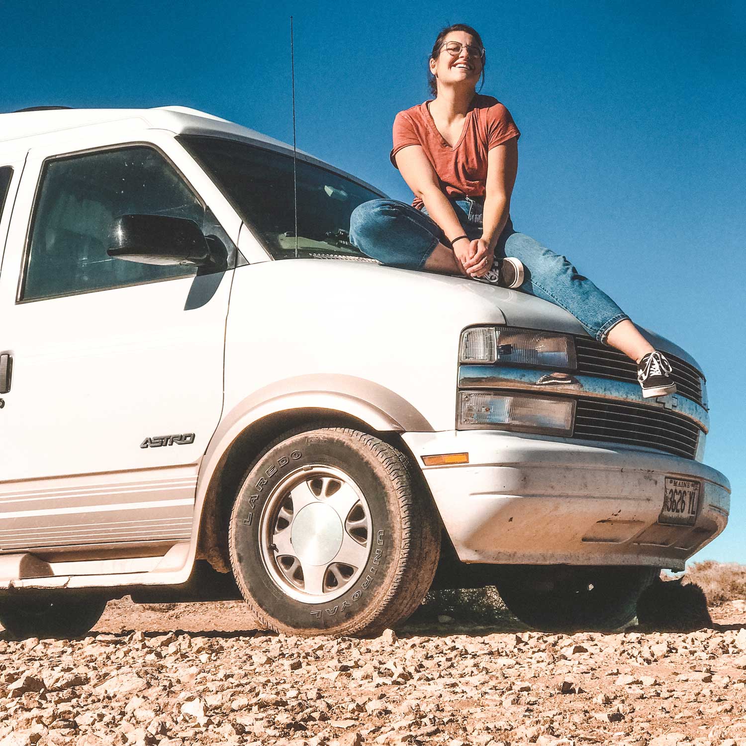 Rachel on her van